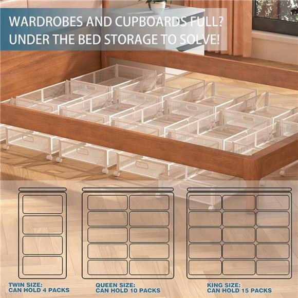 Under Bed Storage Containers, Under Bed Shoe Storage With Wheels, Foldable - Picture 4 of 6